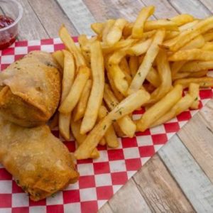 2 Philly cheesesteak rolls with fries